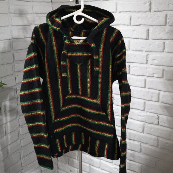 Earth Ragz Baja Men's Size Large Black with Jamaican Colors Hoodie - Picture 1 of 10